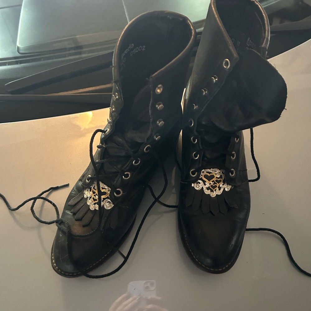 Black Women’s Laredo Fringe Boots with Decorative Metal Accent